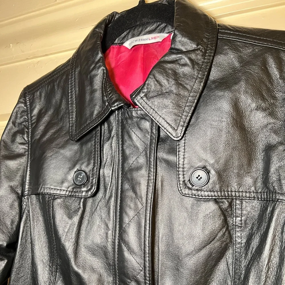 Isaac Mizrahi Live! Black Leather Coat Jacket, size medium Retro Indie Grunge - Picture 9 of 13